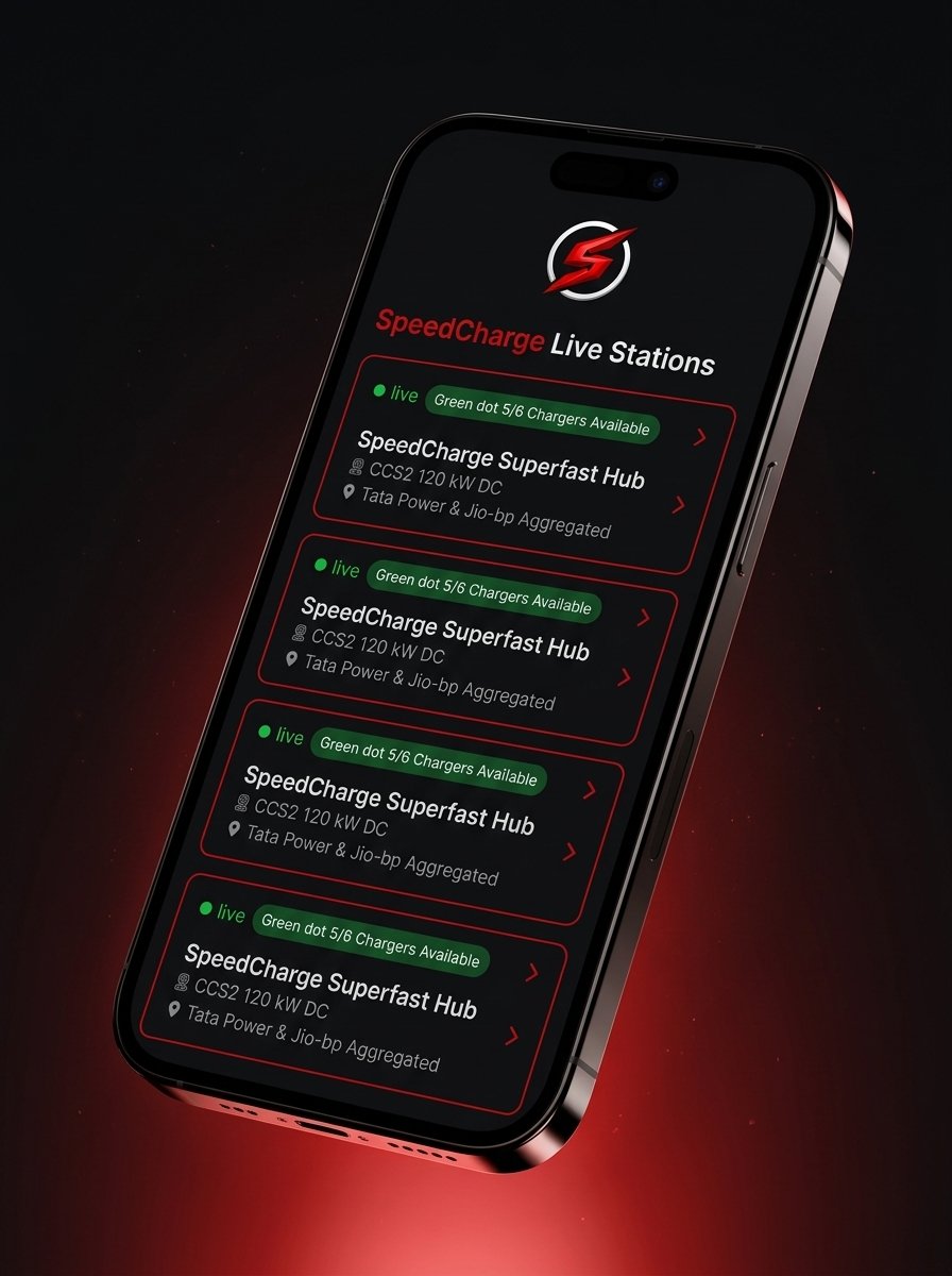 SpeedCharge EV App nearby station list with live availability indicators